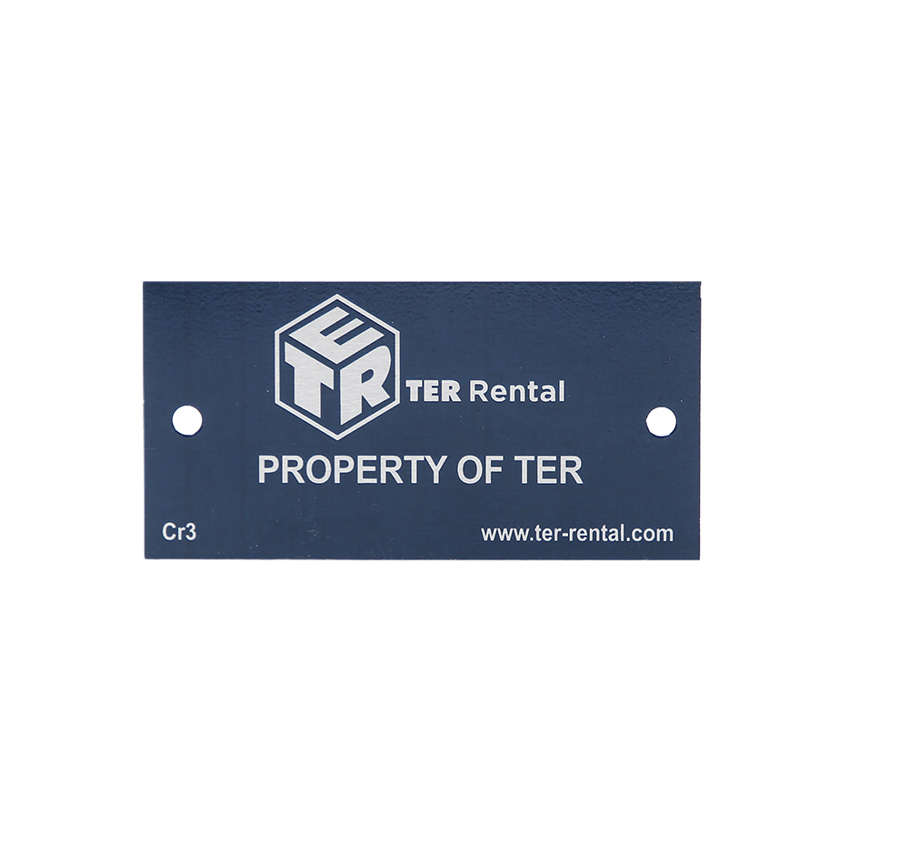Plaque d'identification bleue écriture blanche Property of TER